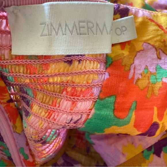 Zimmermann Violet Orange Yellow Ruched Ruffled Sundress Size XS Petite (0P) - Picture 11 of 11